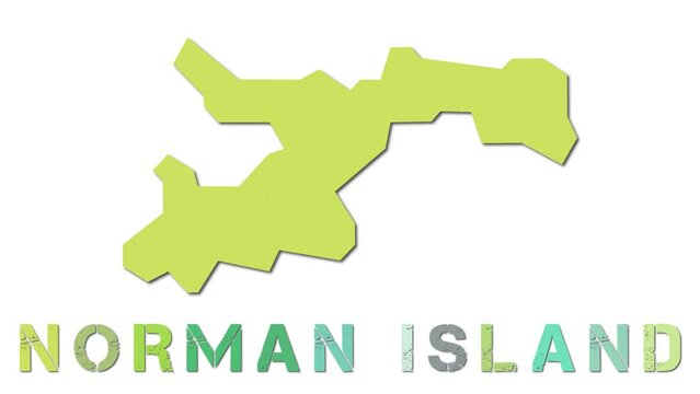 Norman Island map with paper regions. Animated island map growing from regions and title letters falling down. Stylish 4K animation.