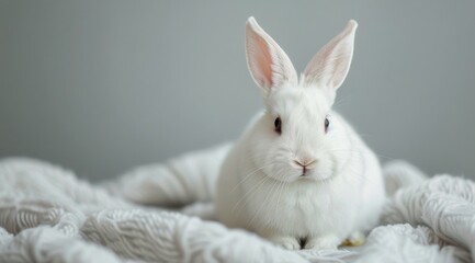 Obraz premium White Rabbit Sitting on Table