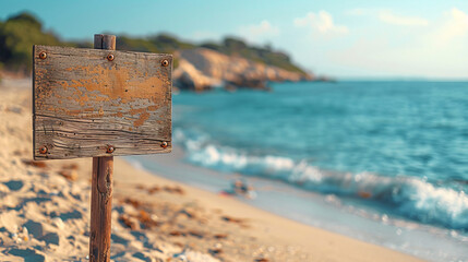 Beach Rules Signpost with Vibrant Beach Backdrop and Copy Space for Text