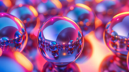 Reflective Metallic Spheres Abstract Composition with Vibrant Colors and Copy Space