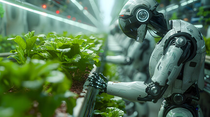 Autonomous robot working in the field. Smart farming and digital transformation in agriculture. 