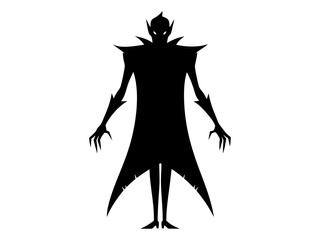 Black silhouette of vampire isolated on a white background. Whimsical monster. Concept of Halloween, spooky creature, minimalist style, fantasy icon. Print, icon, design element