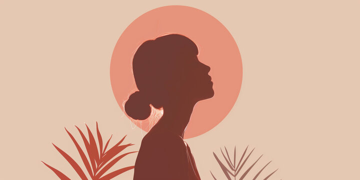 A womans silhouette with a palm leaf design against a red circle on a cream background International Day of the Disappeared