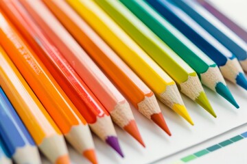 Fototapeta premium A Spectrum of Creativity: Colorful Pencils Aligned in a Rainbow Row