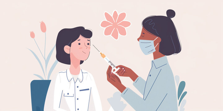 A healthcare worker wearing a face mask injects a patient in the arm National Immunization Awareness Month - Powered by Adobe