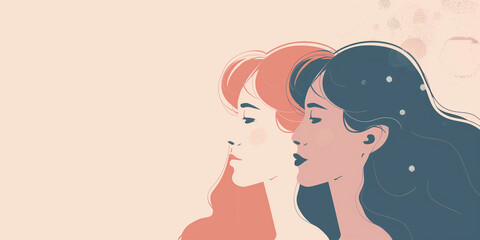 A digital illustration of two womens profiles, side by side Women's Equality Day