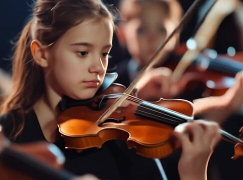 Young musicians playing violins