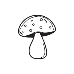 Illustrations of black stroked mushrooms icon white background.