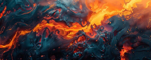 An abstract representation of the continents as jagged forms encircled by churning molten lava depicts a boiling Earth.