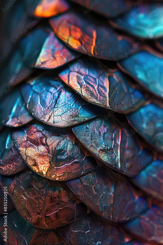Poster a detailed look at the scales of a dragon, suitable for use in fantasy or mythical contexts