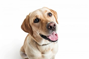 A Golden Retrievers Playful Gaze in a White Studio Setting