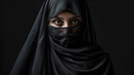 Naklejka premium A woman wears a black veil covering her face