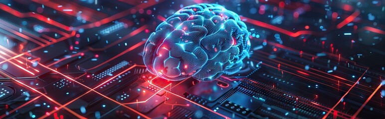3d rendering of human brain on technology background represent artificial intelligence and cyber space concept. AI generated illustration