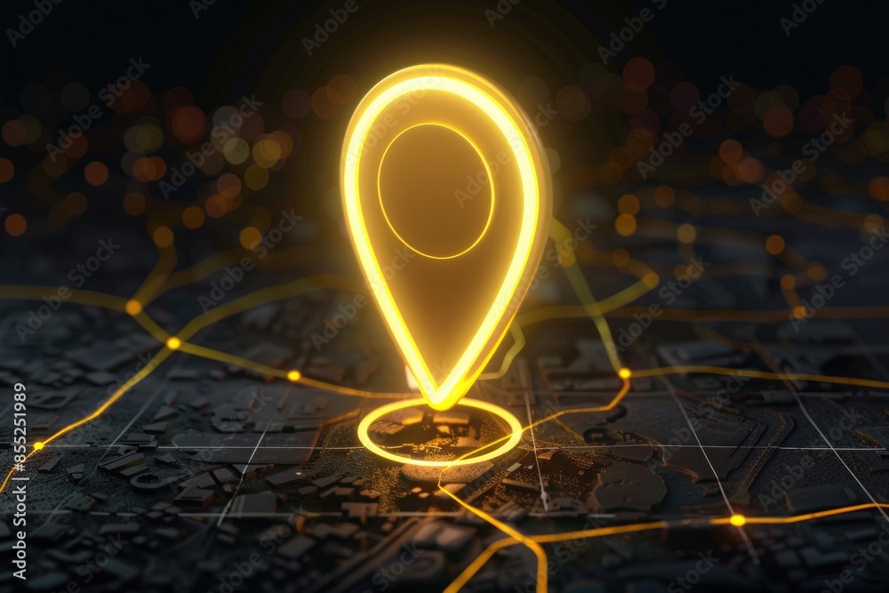 Poster A map showing a location with a glowing pin, useful for navigation or highlighting a specific spot