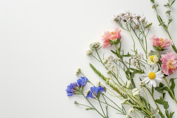 Obraz premium A Delicate Bouquet of Summer Blooms on a White Background