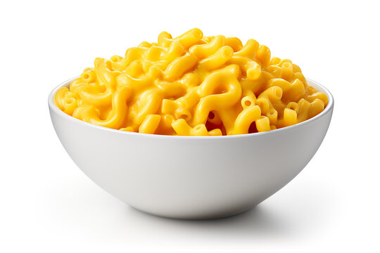A bowl of mac and cheese isolated on clear white background