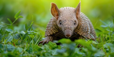 Obraz premium A close-up shot of a small animal surrounded by lush green grass, perfect for use in nature-related content
