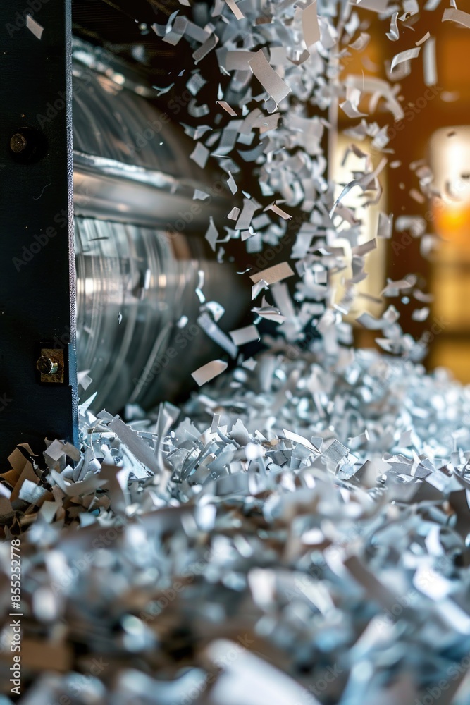 Aufkleber a machine shredding papers, useful for secure document disposal