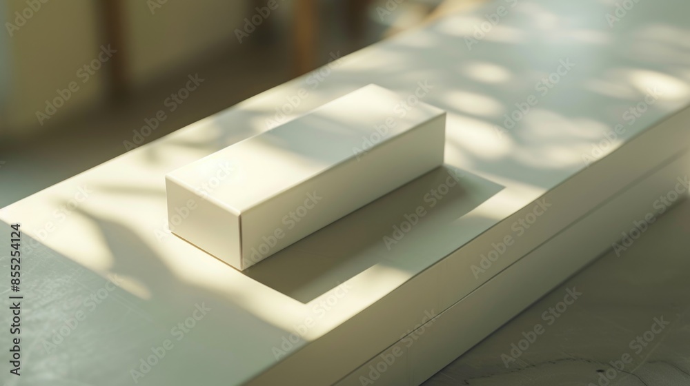 Poster A simple white box sitting on a table with a plain background