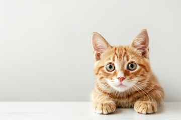 Obraz premium A Ginger Kittens Curious Gaze at the White Walls of Home