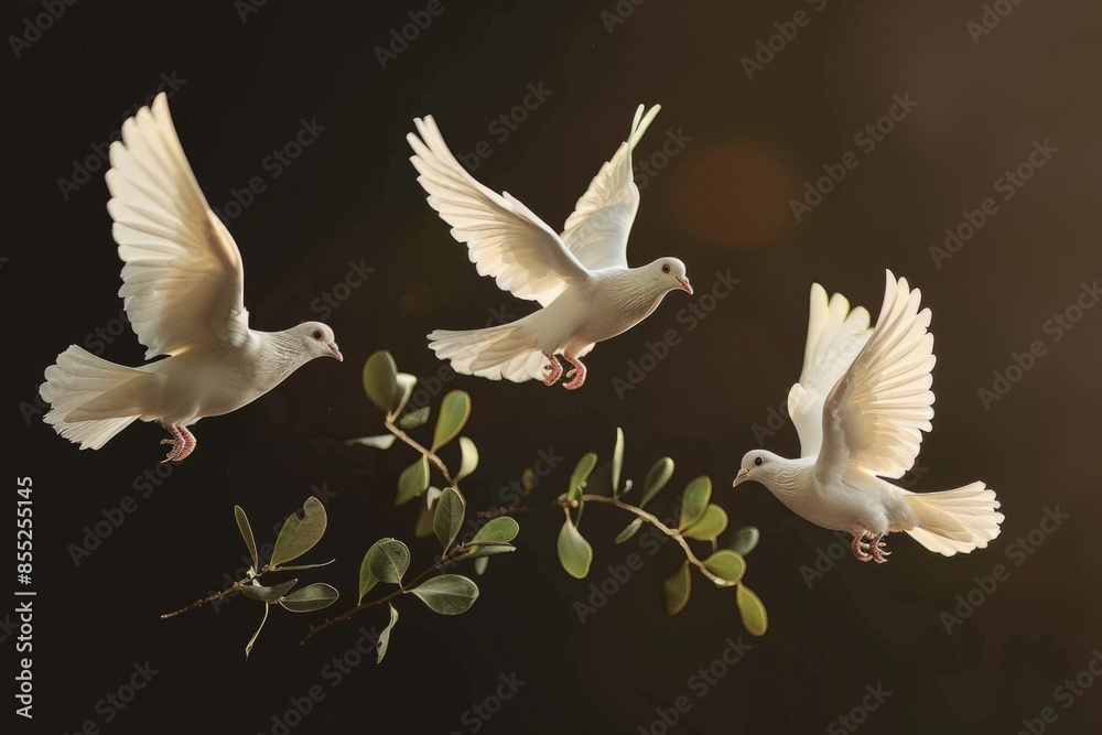 Canvas Prints Image of three white doves soaring through the air, a symbol of peace and harmony