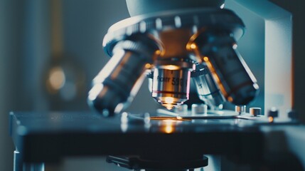 Close-up of a Microscope in a Laboratory