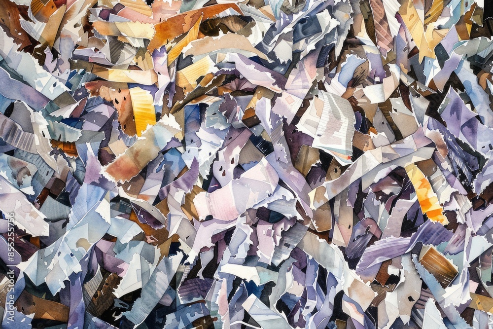 Aufkleber a pile of ripped and torn paper lying on a flat surface, possibly indicating disorganization or chao
