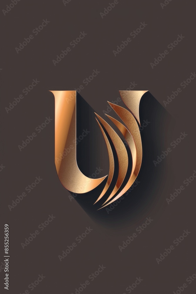 Poster a simple design featuring the letter u made of gold on a dark surface
