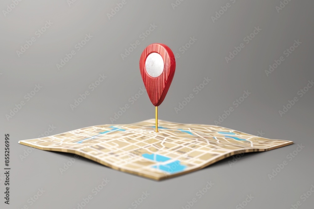 Poster A map showing a location marked with a red pin, suitable for use in travel or navigation contexts