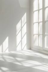 Simple interior scene with a white room featuring a window and a white floor