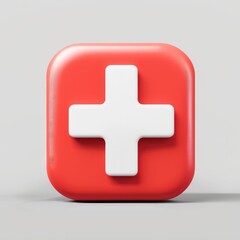 Fototapeta premium A 3D illustration of an ambulance icon featuring a white cross on a red background, symbolizing emergency medical services.