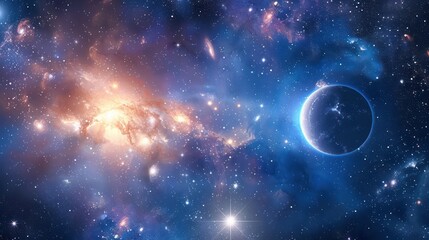Obraz premium A breathtaking space scene featuring galaxies, nebulae, stars, and planets, rendered in vibrant colors and exquisite detail