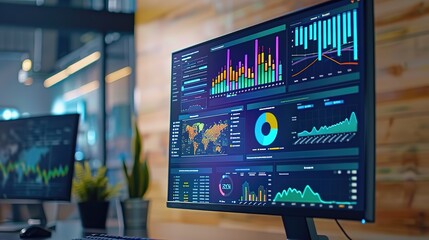 Analyst working on data analysis or BI dashboard on computer monitor Business team analyzing financial data by Fintech in corporate office for business marketing and strategy planning Trailblazing