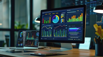 Analyst working on data analysis or BI dashboard on computer monitor Business team analyzing financial data by Fintech in corporate office for business marketing and strategy planning Trailblazing