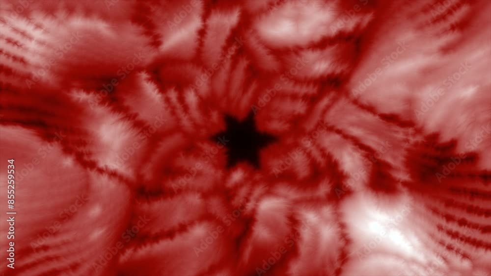Poster red corridor in the form of a flower. motion. an interesting shape of a rotating corridor made in an