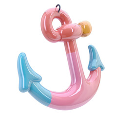 A colorful cartoon anchor with a pink and blue design.