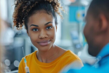 An African American Woman Receiving Vitamin Infusion Drip Therapy at a State-of-the-Art Healthcare Facility Under Doctor's Supervision.