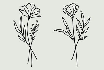 Floral Line Art Bundle | Wildflower Vector Illustration | Botanical Bouquet | Hand Drawn Designs