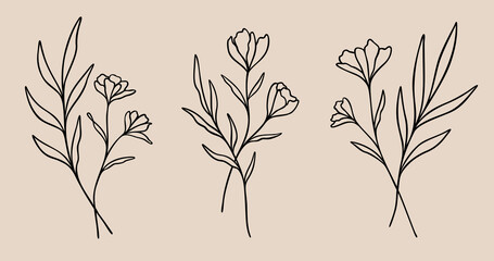 Floral Bouquet Line Art | Wildflower Vector Illustration | Botanical Bundle | Hand Drawn Designs