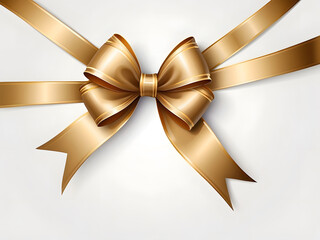 Decorative golden bow with long ribbon isolated on white background design. Holiday decoration. Vector illustration design