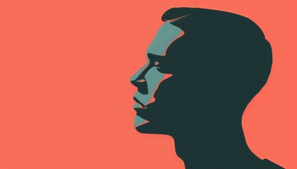 Modern Abstract Silhouette of Human Profile in Bold Contrasting Colors.