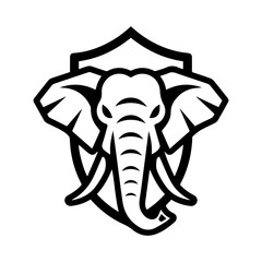 Elephant Shield logo or modern line icon. Vector line art and icon design with bold outline. Black and white Pixel Perfect minimalistic symbol isolate white background. Creative logotype