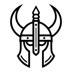 Viking Helmet logo or modern line icon. Vector line art and icon design with bold outline. Black and white Pixel Perfect minimalistic symbol isolate white background. Creative logotype