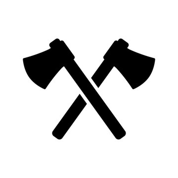 recommend clip art: Crossed axes icon. Black silhouette. Front side view. Vector simple flat graphic illustration. Isolated object on a white background. Isolate.