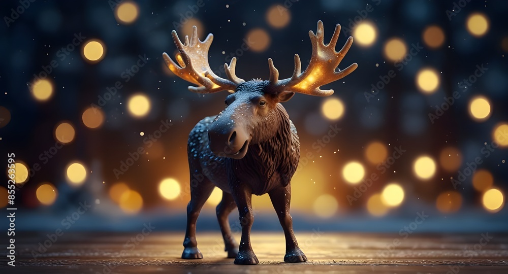 Wall mural Beautiful and friendly Christmas moose on bokeh background. Generative AI - Wall murals