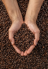 A Persons Hands Scooping Coffee Beans