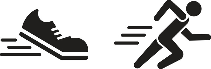 Vector icon of running shoes and running man. Fitness and sport.  Vector illustration