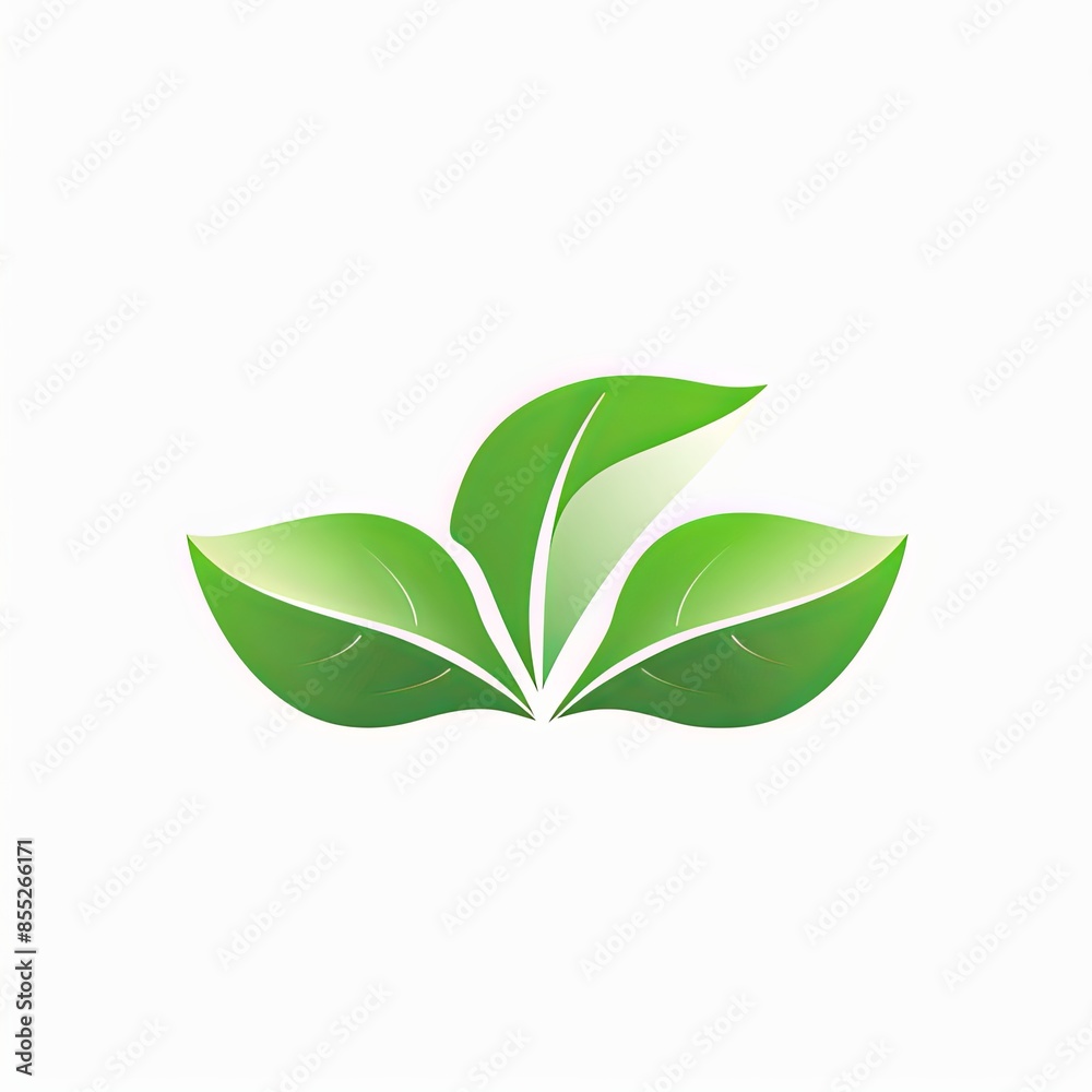 Poster A simple logo design featuring three green leaves on a white background. Generative AI