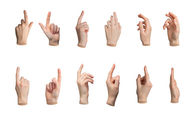 Hand gesture with finger pointing. Sign indicating, touch, tap, click. Index finger, pointer in...