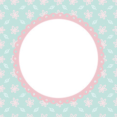 Cute kawaii hand drawn floral blossom with leaves pattern notepad frame background